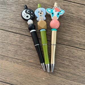Set of Three Decorative Pens with Animal Toppers